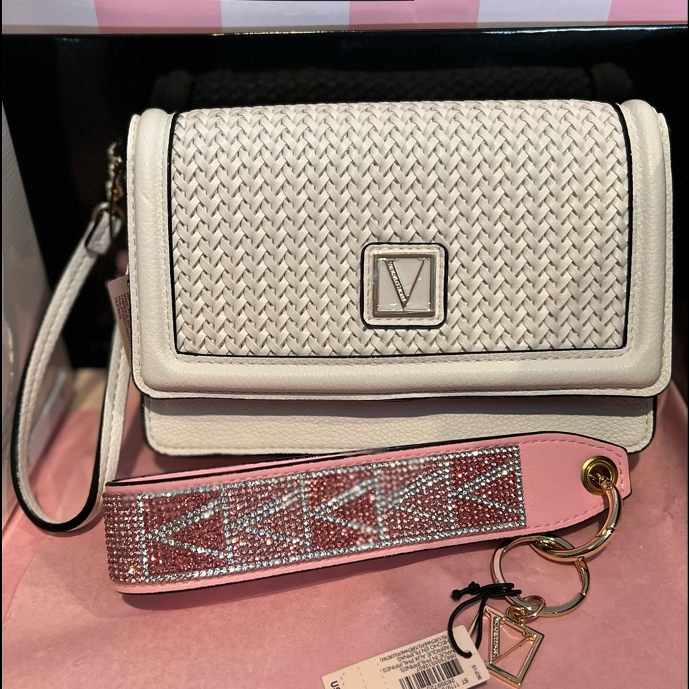 Victoria’s Secret Tech Wallet & pink rhinestone wrap keychain strap